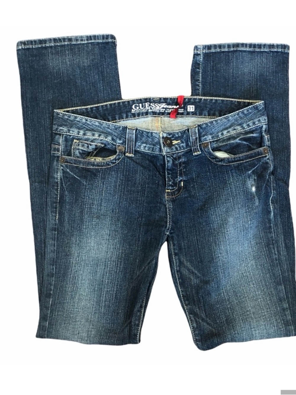 Guess Slim Bootcut Denim Distressed Jeans 31
